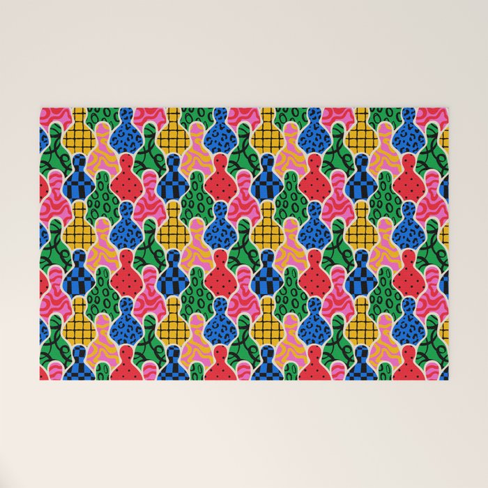 Colorful diverse people crowd art pattern Welcome Mat Gallery Image 1