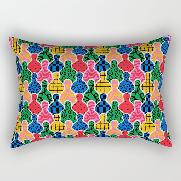 Colorful diverse people crowd art pattern Rectangular Pillow Gallery Image 1