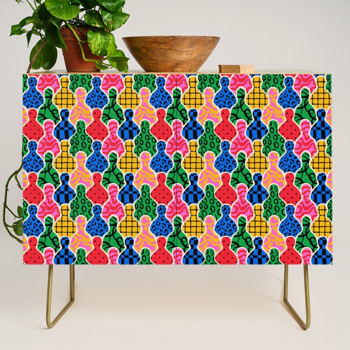 Colorful diverse people crowd art pattern Credenza Gallery Image 1