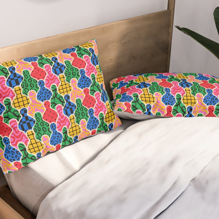 Colorful diverse people crowd art pattern Pillow Sham Gallery Image 2