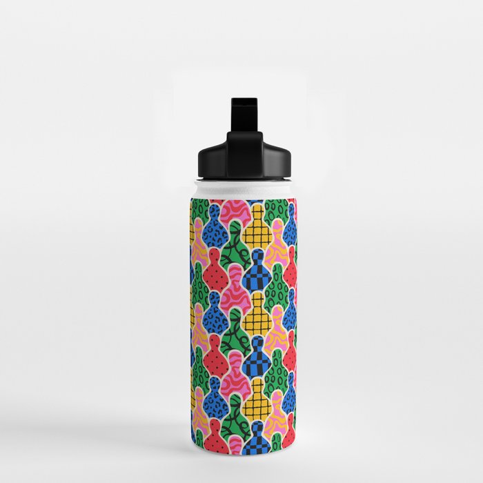 Colorful diverse people crowd art pattern Water Bottle Gallery Image 2
