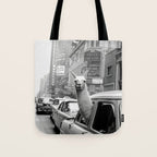 Llama Riding In Taxi Tote Bag Gallery Image 1