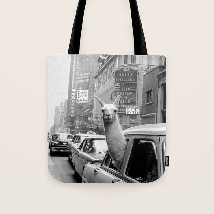 Llama Riding In Taxi Tote Bag Gallery Image 1