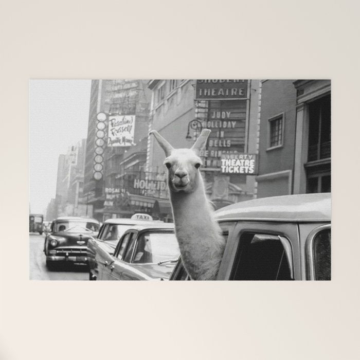 Llama Riding In Taxi Welcome Mat Gallery Image 1