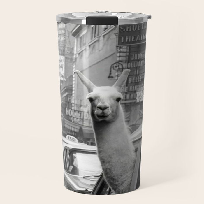 Llama Riding In Taxi Travel Mug Gallery Image 1