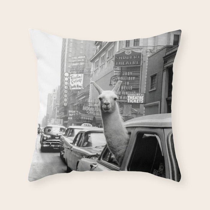 Llama Riding In Taxi Throw Pillow Gallery Image 6