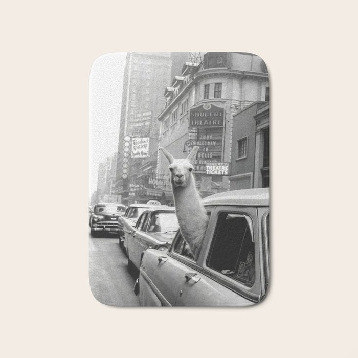 Llama Riding In Taxi Bath Mat Gallery Image 1