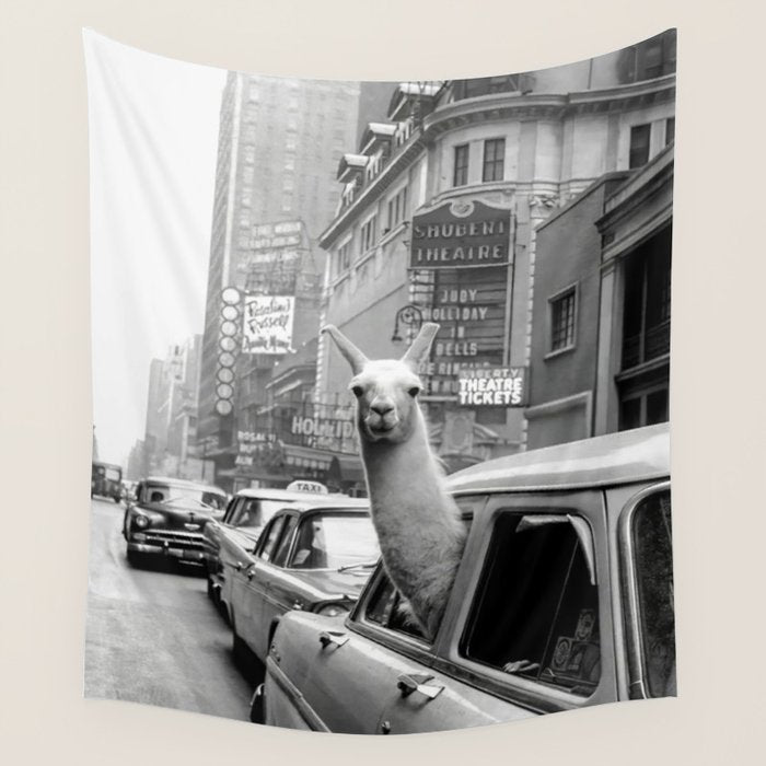 Llama Riding In Taxi Wall Tapestry Gallery Image 4
