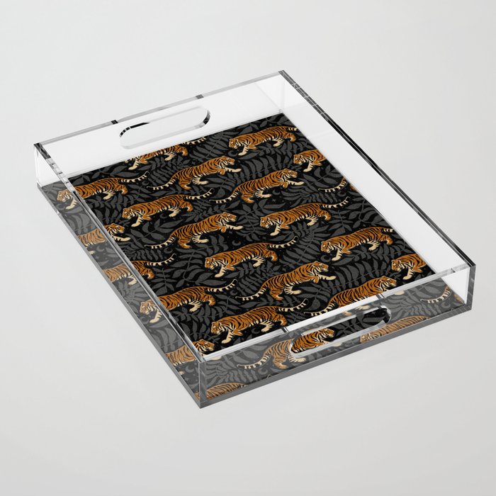 Tigers - black and charcoal  Acrylic Tray Gallery Image 1