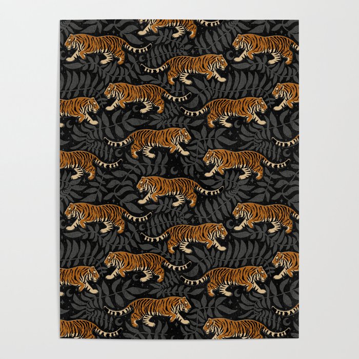 Tigers - black and charcoal  Poster Gallery Image 4
