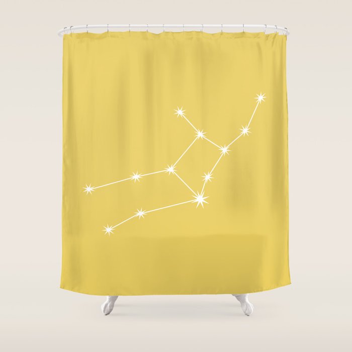 Virgo Zodiac Star Constellation Line Art Soft Yellow Shower Curtain Gallery Image 1