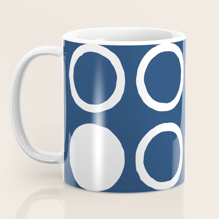 Mid Century Modern Circle and Dot Pattern 240 Navy Blue Coffee Mug Gallery Image 3