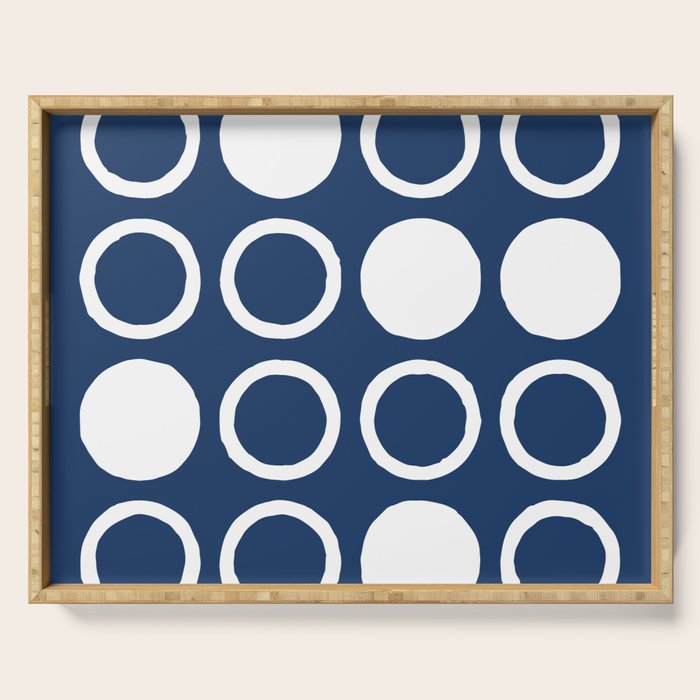 Mid Century Modern Circle and Dot Pattern 240 Navy Blue Serving Tray Gallery Image 1