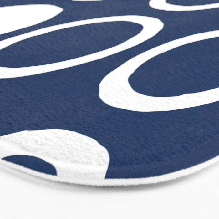 Mid Century Modern Circle and Dot Pattern 240 Navy Blue Bath Mat Gallery Image 3
