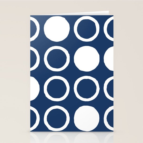 Mid Century Modern Circle and Dot Pattern 240 Navy Blue Stationery Card Gallery Image 2