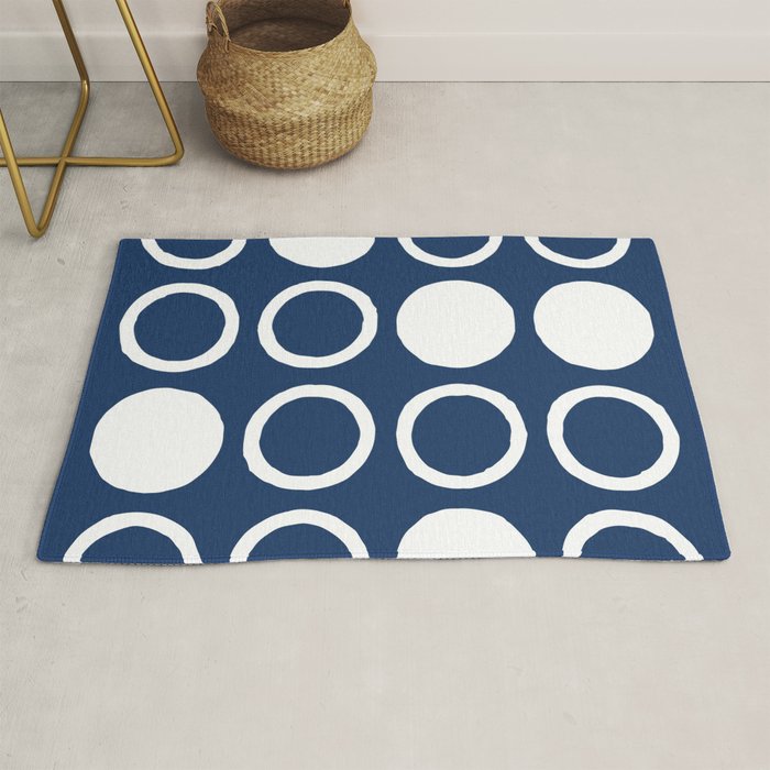 Mid Century Modern Circle and Dot Pattern 240 Navy Blue Rug Gallery Image 1