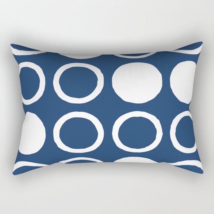 Mid Century Modern Circle and Dot Pattern 240 Navy Blue Rectangular Pillow Gallery Image 2
