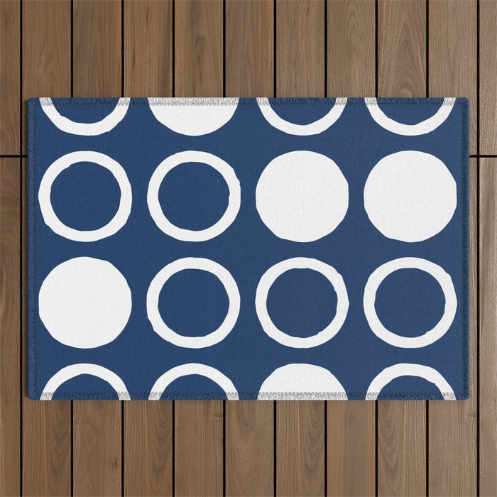 Mid Century Modern Circle and Dot Pattern 240 Navy Blue Outdoor Rug Gallery Image 1