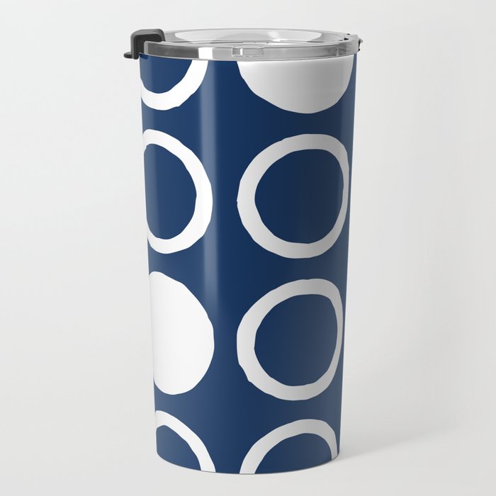 Mid Century Modern Circle and Dot Pattern 240 Navy Blue Travel Mug Gallery Image 3