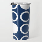 Mid Century Modern Circle and Dot Pattern 240 Navy Blue Travel Mug Gallery Image 3