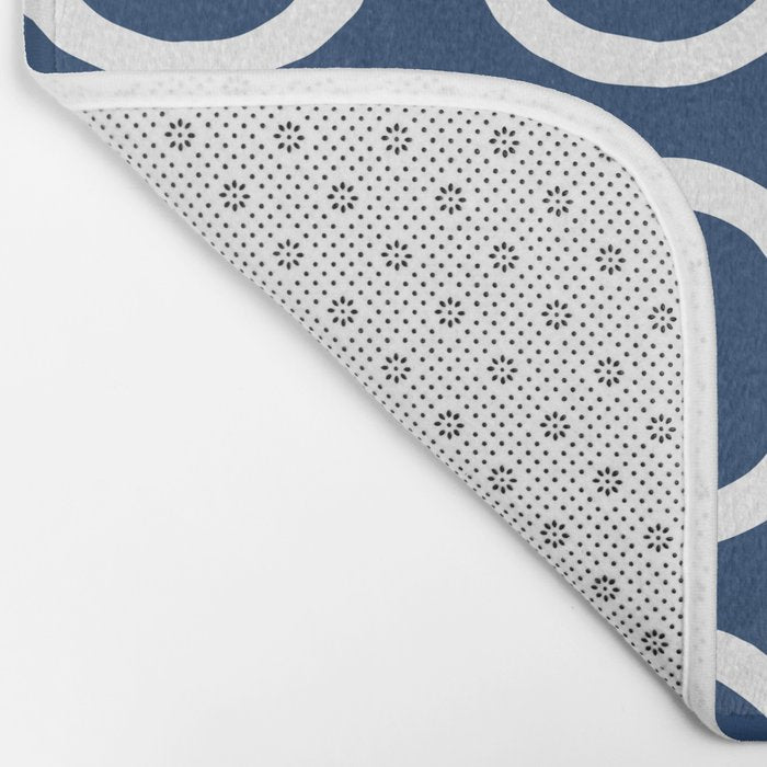 Mid Century Modern Circle and Dot Pattern 240 Navy Blue Bath Mat Gallery Image 2
