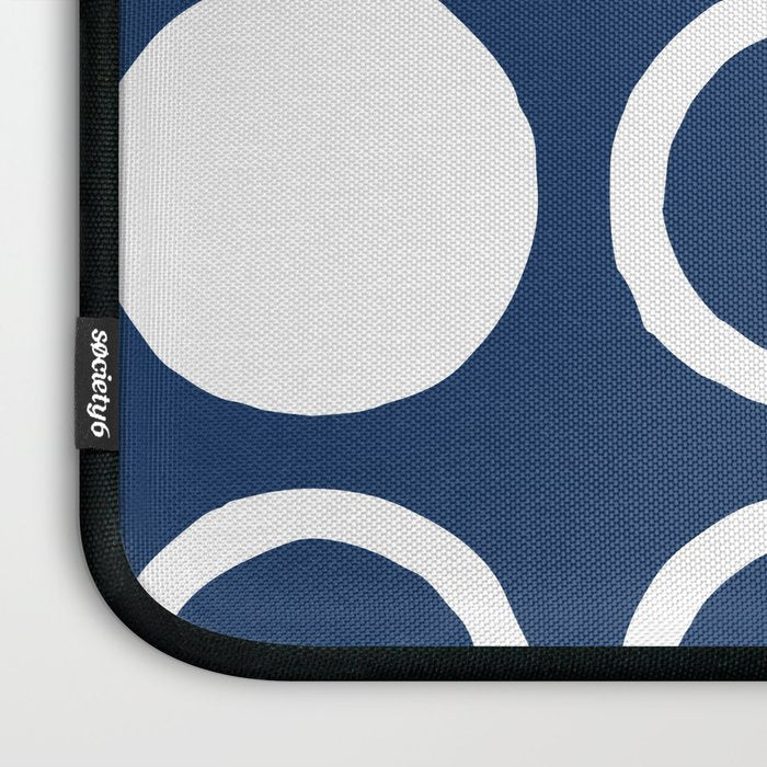 Mid Century Modern Circle and Dot Pattern 240 Navy Blue Laptop Sleeve Gallery Image 3