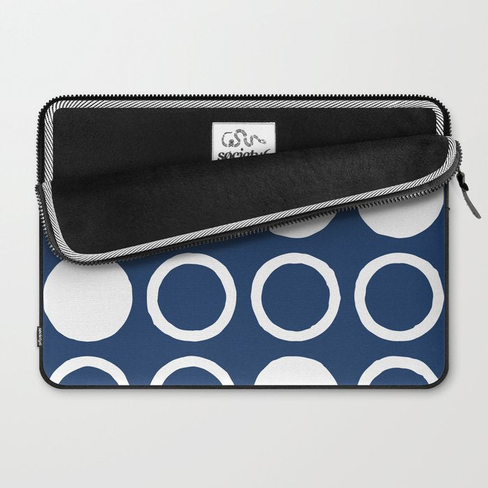 Mid Century Modern Circle and Dot Pattern 240 Navy Blue Laptop Sleeve Gallery Image 2