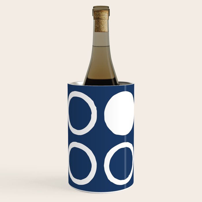 Mid Century Modern Circle and Dot Pattern 240 Navy Blue Wine Chiller Gallery Image 1