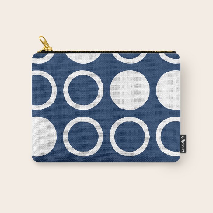 Mid Century Modern Circle and Dot Pattern 240 Navy Blue Carry All Pouch Gallery Image 1