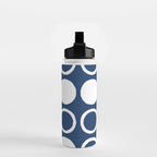 Mid Century Modern Circle and Dot Pattern 240 Navy Blue Water Bottle Gallery Image 2