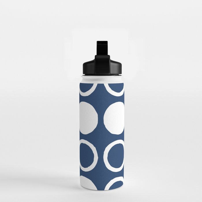 Mid Century Modern Circle and Dot Pattern 240 Navy Blue Water Bottle Gallery Image 2