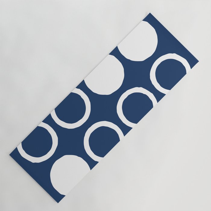 Mid Century Modern Circle and Dot Pattern 240 Navy Blue Yoga Mat Gallery Image 1