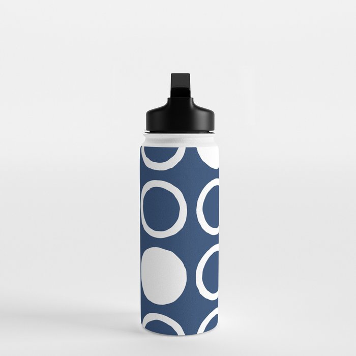 Mid Century Modern Circle and Dot Pattern 240 Navy Blue Water Bottle Gallery Image 3