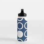Mid Century Modern Circle and Dot Pattern 240 Navy Blue Water Bottle Gallery Image 3