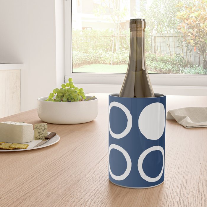 Mid Century Modern Circle and Dot Pattern 240 Navy Blue Wine Chiller Gallery Image 4