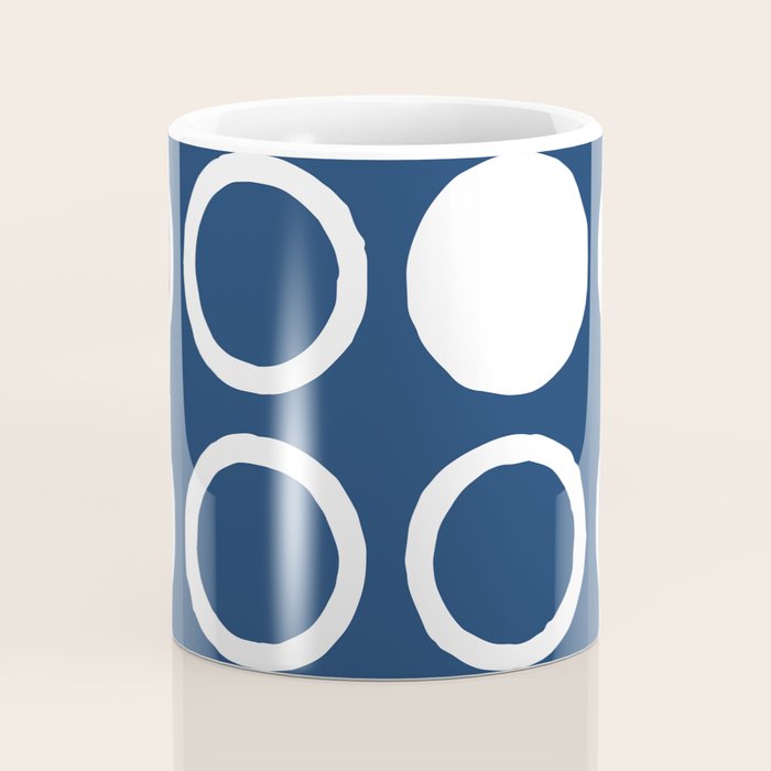 Mid Century Modern Circle and Dot Pattern 240 Navy Blue Coffee Mug Gallery Image 4