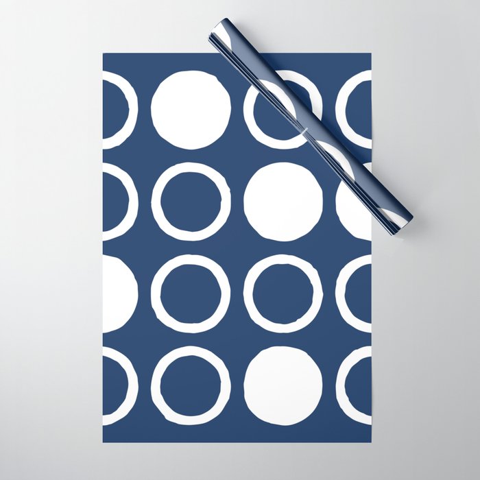 Mid Century Modern Circle and Dot Pattern 240 Navy Blue Wrapping Paper Gallery Image 1