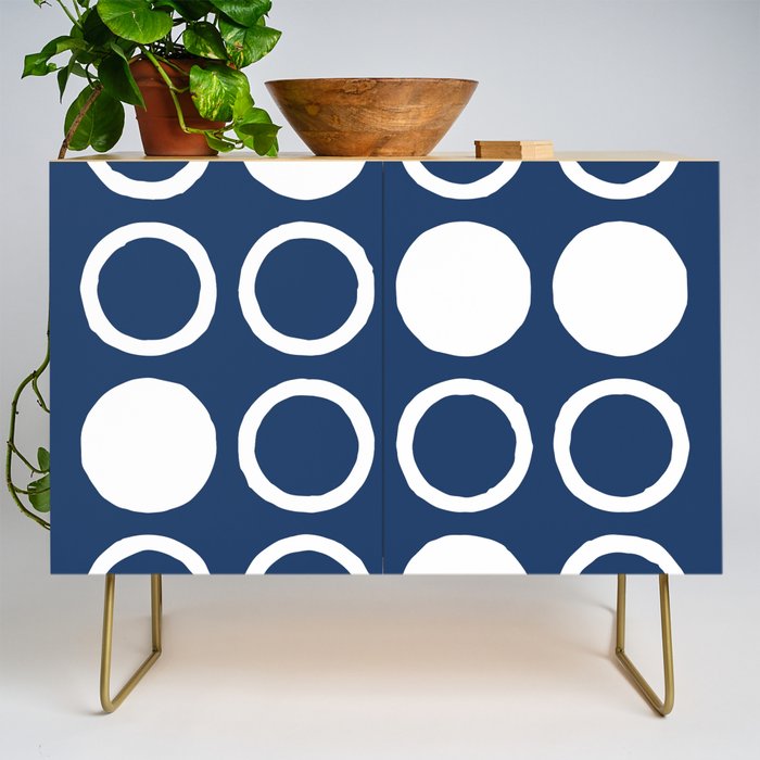 Mid Century Modern Circle and Dot Pattern 240 Navy Blue Credenza Gallery Image 1