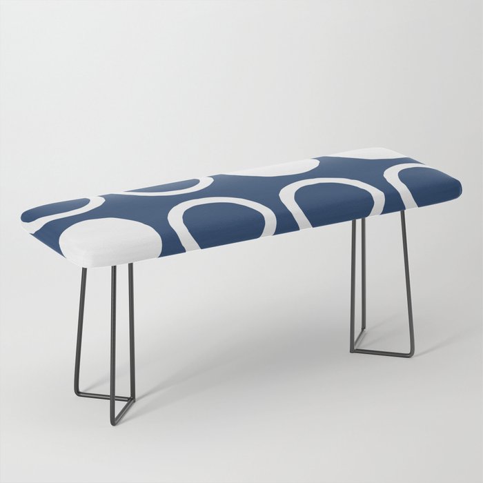 Mid Century Modern Circle and Dot Pattern 240 Navy Blue Bench Gallery Image 1