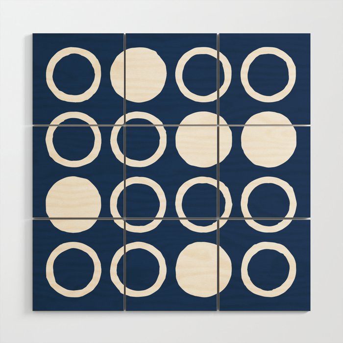 Mid Century Modern Circle and Dot Pattern 240 Navy Blue Wood Wall Art Gallery Image 1