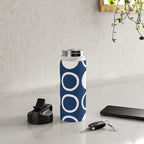 Mid Century Modern Circle and Dot Pattern 240 Navy Blue Water Bottle Gallery Image 4