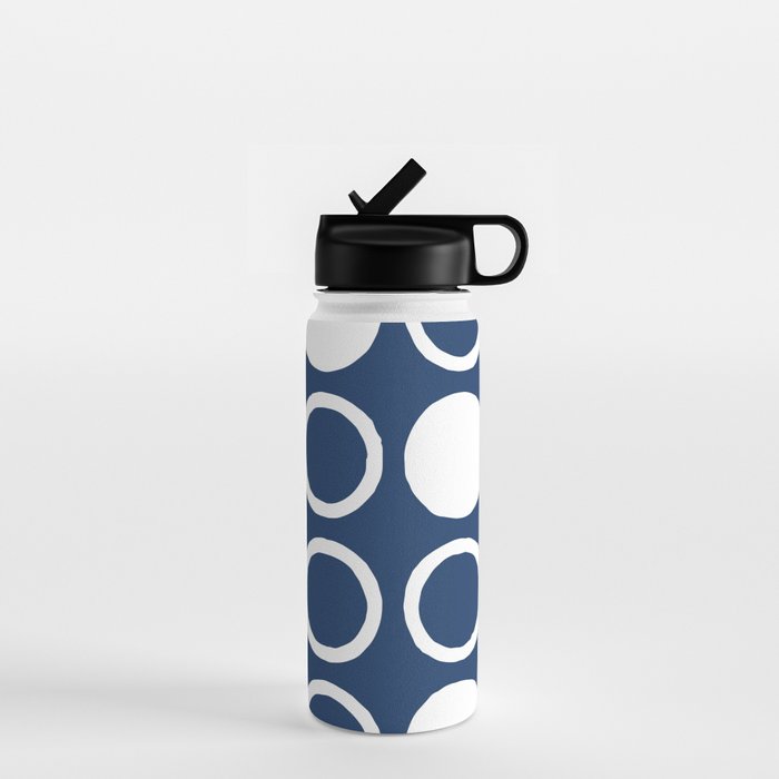 Mid Century Modern Circle and Dot Pattern 240 Navy Blue Water Bottle Gallery Image 1