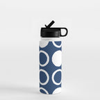 Mid Century Modern Circle and Dot Pattern 240 Navy Blue Water Bottle Gallery Image 1