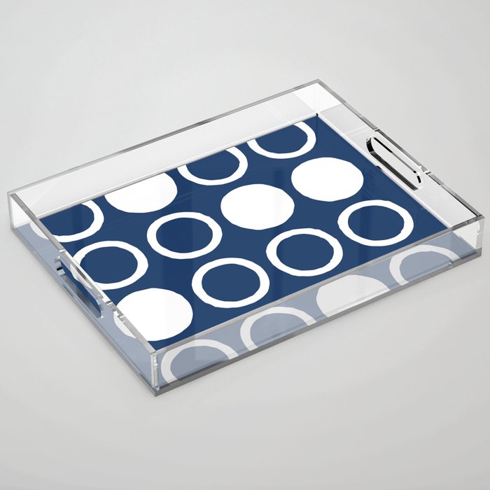 Mid Century Modern Circle and Dot Pattern 240 Navy Blue Acrylic Tray Gallery Image 1