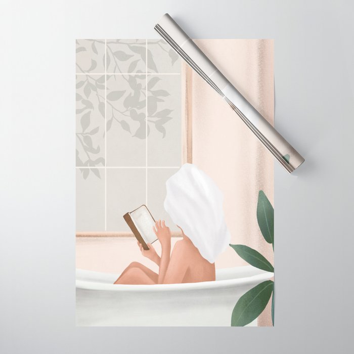 Reading Girl in Bathtub Wrapping Paper Gallery Image 1