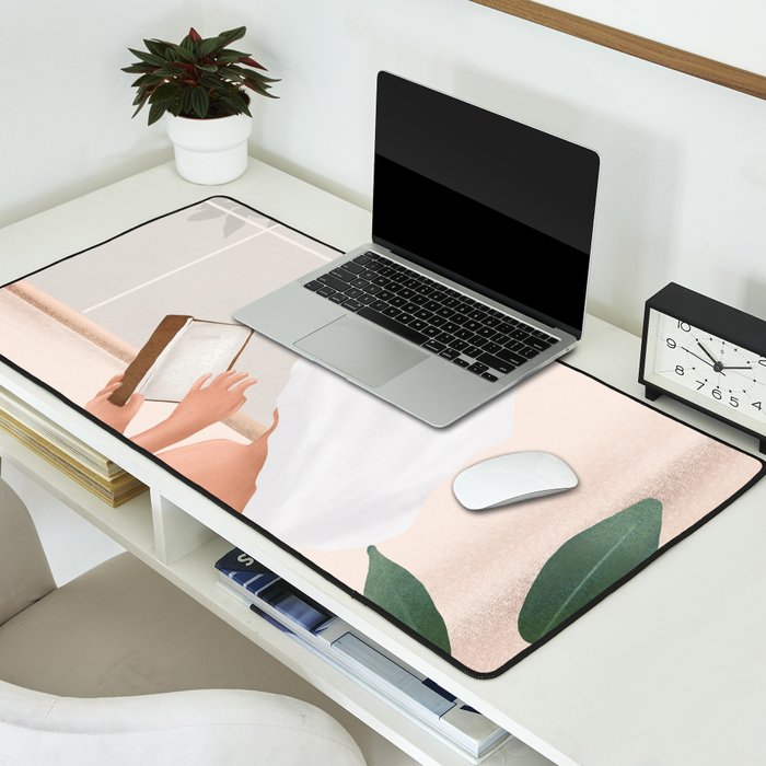 Reading Girl in Bathtub Desk Mat Gallery Image 2