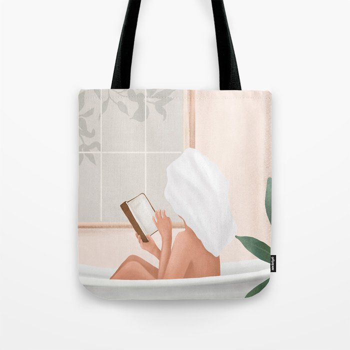 Reading Girl in Bathtub Tote Bag Gallery Image 1
