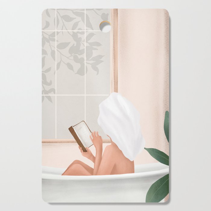 Reading Girl in Bathtub Cutting Board Gallery Image 1