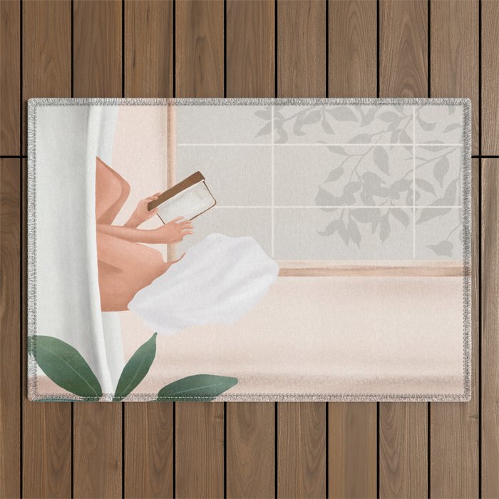 Reading Girl in Bathtub Outdoor Rug Gallery Image 1