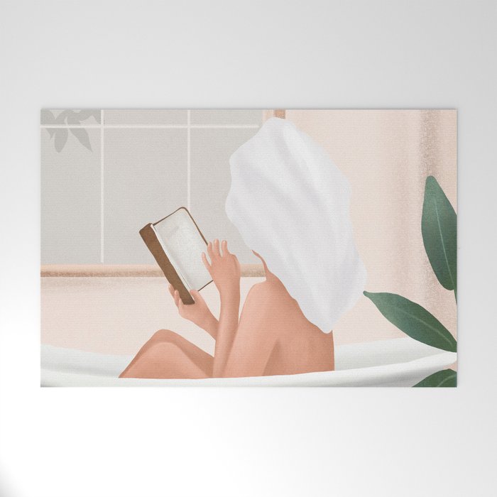 Reading Girl in Bathtub Welcome Mat Gallery Image 1